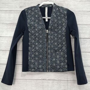 Lululemon Quilted Lightweight‎ Jacket Coat Stars Prints Blue Sz 4 V-Neck Zip Up